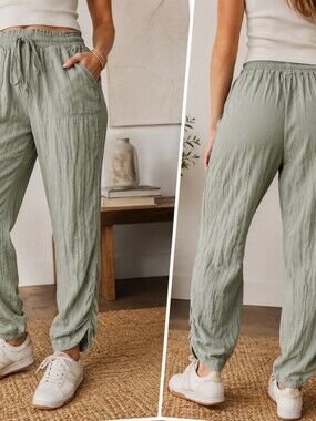 Sonoma Sage Green Linen Blend Jogger Pants Size Large | Coastal Casual Minimalis